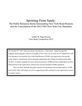 Sprinting from Sandy: the Public Relations Storm Surrounding New York Road Runners and the Cancellation of the 2012 ING New York City Marathon