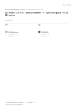 Seismotectonics of the 6 February 2012Mw 6.7 Negros Earthquake