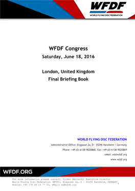 WFDF 2016 Congress Briefing Book Title