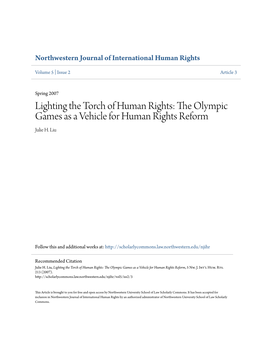 The Olympic Games As a Vehicle for Human Rights Reform Julie H