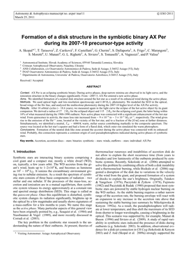 Formation of a Disk Structure in the Symbiotic Binary AX Per During Its 2007-10 Precursor-Type Activity A