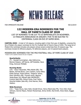 122 Modern-Era Nominees for the Hall of Fame's Class