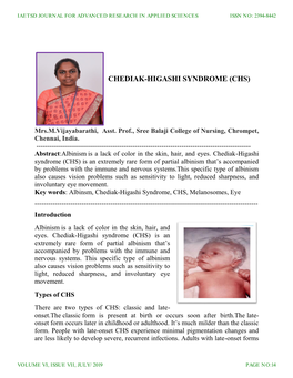 Chediak-Higashi Syndrome (Chs)