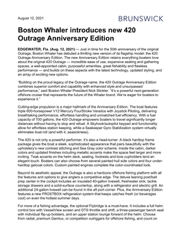 Boston Whaler Introduces New 420 Outrage Anniversary Edition