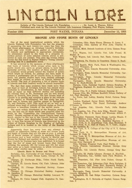 BRONZE and STONE BUSTS of LINCOLN One of Tho Moat Inspirational Projects Which the Columbus, Ohio