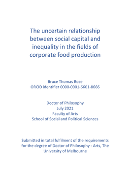 The Uncertain Relationship Between Social Capital and Inequality in the Fields of Corporate Food Production