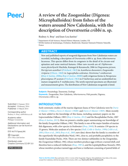 A Review of the Zoogonidae (Digenea: Microphalloidea) from Fishes of the Waters Around New Caledonia, with the Description of Overstreetia Cribbi N