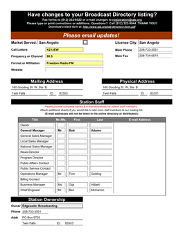 Market Served: San Angelo License City: San Angelo