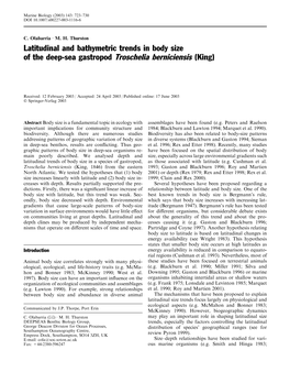 Latitudinal and Bathymetric Trends in Body Size of the Deep-Sea Gastropod Troschelia Berniciensis (King)