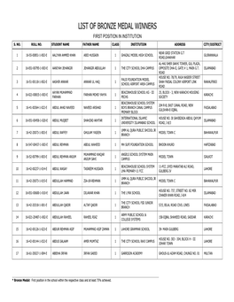 List of Bronze Medal Winners