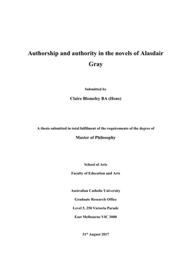 Authorship and Authority in the Novels of Alasdair Gray
