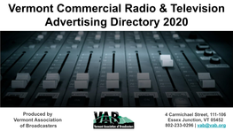 Vermont Commercial Radio & Television Advertising Directory 2020