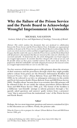 Why the Failure of the Prison Service and the Parole Board to Acknowledge Wrongful Imprisonment Is Untenable