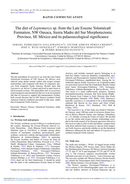 The Diet of Leptomeryx Sp. from the Late Eocene Yolomécatl