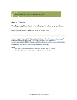 The Topographical Aesthetic in French Tourism and Landscape