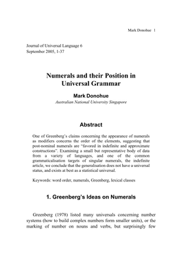 Numerals and Their Position in Universal Grammar