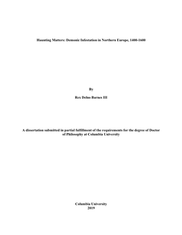 Haunting Matters: Demonic Infestation in Northern Europe, 1400-1600 By