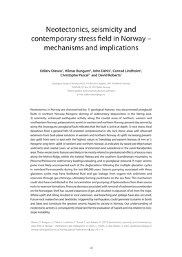 Neotectonics, Seismicity and Contemporary Stress Field in Norway – Mechanisms and Implications