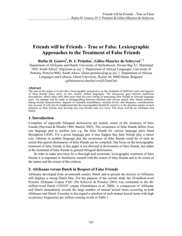 Friends Will Be Friends – True Or False. Lexicographic Approaches to the Treatment of False Friends