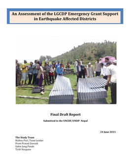 An Assessment of the LGCDP Emergency Grant Support in Earthquake Affected Districts