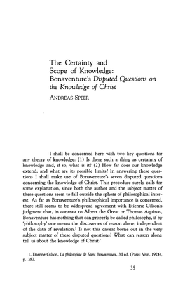 Bonaventure's Disputed Questions on the Knowledge of Christ ANDREAS SPEER