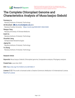 The Complete Chloroplast Genome and Characteristics Analysis of Musa Basjoo Siebold