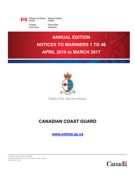 Canadian Coast Guard Annual Edition Notices to Mariners