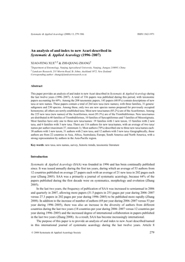 An Analysis of and Index to New Acari Described in Systematic & Applied Acarology (1996–2007)