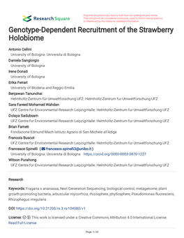 Genotype-Dependent Recruitment of the Strawberry Holobiome