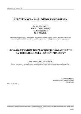 Dowóz Uczniów Do Placówek Oświatowych Na Terenie Miasta I Gminy Prabuty”