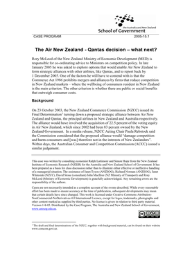 The Air New Zealand - Qantas Decision – What Next?