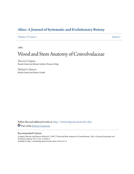 Wood and Stem Anatomy of Convolvulaceae Sherwin Carlquist Rancho Santa Ana Botanic Garden; Pomona College