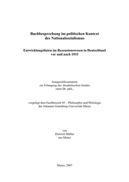 Buchbesprechung Im Politischen Kontext Des Nationalsozialismus