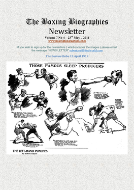 The Boxing Biographies Newsletter Volume 7 No 4 – 23Rd May , 2011