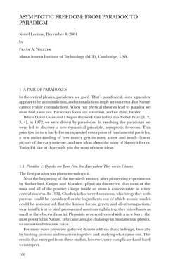 Frank A. Wilczek Massachusetts Institute of Technology (MIT), Cambridge, USA