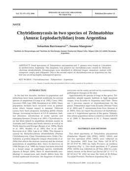 Chytridiomycosis in Two Species of Telmatobius (Anura: Leptodactylidae) from Argentina