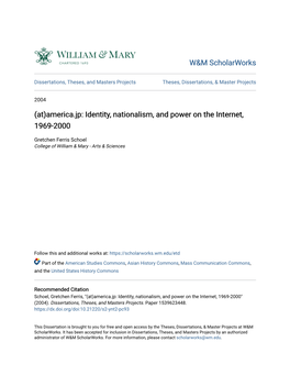(At)America.Jp: Identity, Nationalism, and Power on the Internet, 1969-2000