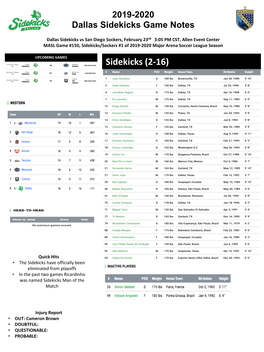 Sidekicks Game Notes