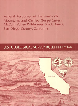 Mineral Resources of the Sawtooth Mountains and Carrizo Gorge/Eastern Mccain Valley Wilderness Study Areas, San Diego County, California