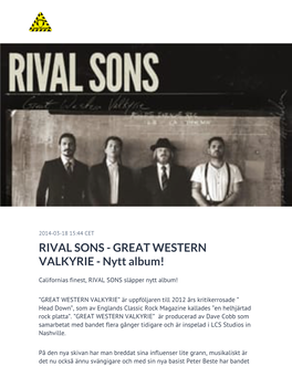 RIVAL SONS - GREAT WESTERN VALKYRIE - Nytt Album!