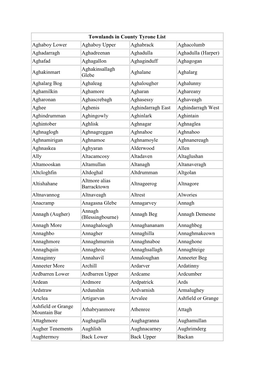 Tyrone Townlands Geographical Index Table