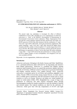 IN VITRO REGENERATION of Anthurium Andreanum Cv. NITTA