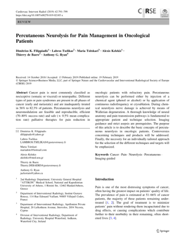 Percutaneous Neurolysis for Pain Management in Oncological Patients