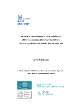 Analysis of Size and Shape in Early Larval Stages of European Seabass (Dicentrarchus Labrax): Effects of Egg Disinfection, Axenity and Bacterial Load