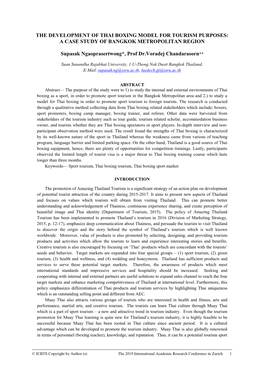 The Development of Thai Boxing Model for Tourism Purposes: a Case Study of Bangkok Metropolitan Region