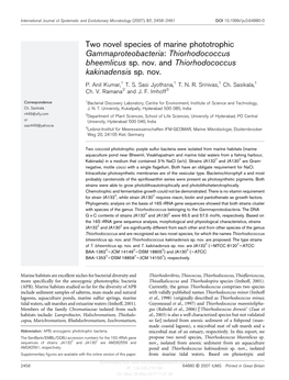 Two Novel Species of Marine Phototrophic Gammaproteobacteria: Thiorhodococcus Bheemlicus Sp