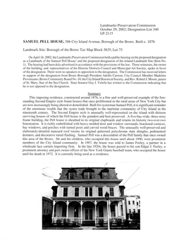 SAMUEL PELL HOUSE, 586 City Island Avenue, Borough of the Bronx