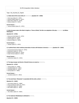 DU MA Comparative Indian Literature Topic:- DU J18 MA CIL Topic01