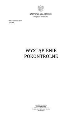 I. Dane Identyfikacyjne Kontroli Numer I Tytuł Kontroli P/17/004 – Wspieranie Przedsiębiorczości Przez Gminy