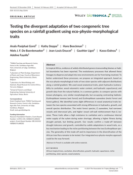 Testing the Divergent Adaptation of Two Congeneric Tree Species on a Rainfall Gradient Using Eco-­Physio-­Morphological Traits
